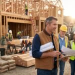 General contractor and workers discussing the project plan